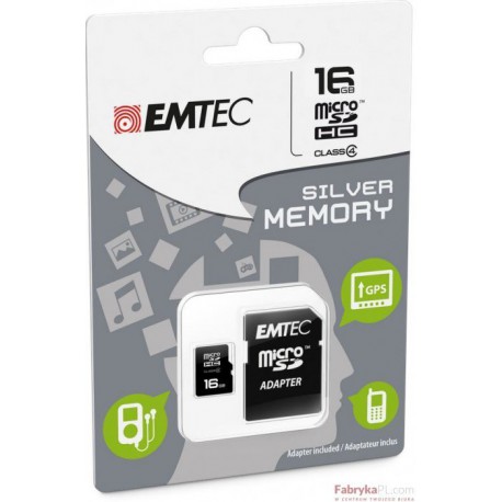 Karta pamięci EMTEC MicroSDHC z adapterem SD 16GB Silver Class 4