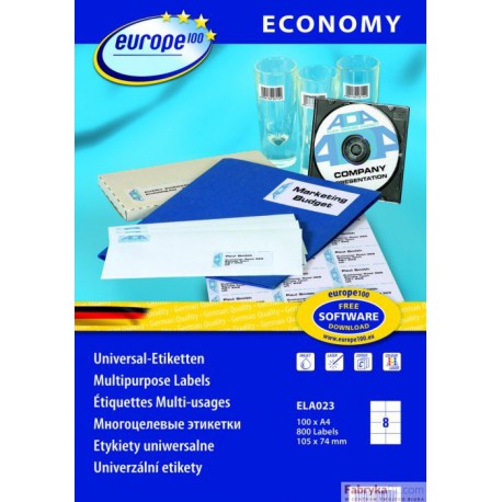 Etykiety AVERY ZWECKFORM uniwersalne Economy Europe100 by A4, 100 ark./op., 105 x 74 mm, białe