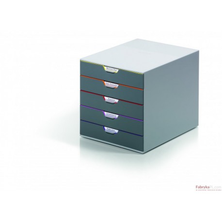 VARICOLOR pojemnik z pięcioma kolorowymi szufladkami. Wymiary: 280x292x356 mm (WxSxG)