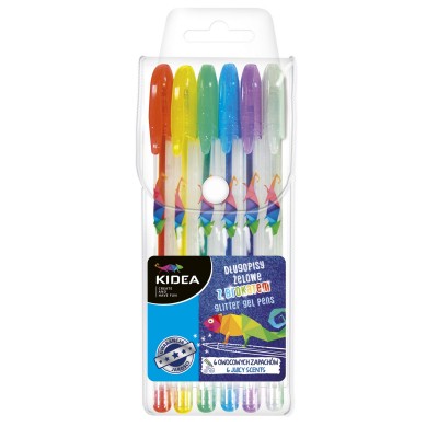 Długopisy żelowe z brokatem KIDEA 6 kolorów