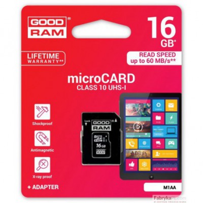 Pamięć MicroSD SDHC GOODRAM 16GB Class 10 UHS I + adapter